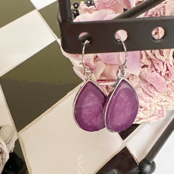Alquimia Jewelry - Purple jade drops silver long dangle earrings